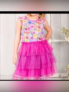 Matilda Jane FAIRY GARDEN FRENCHIE Dress Girls Pink Purple Tulle Floral 8
